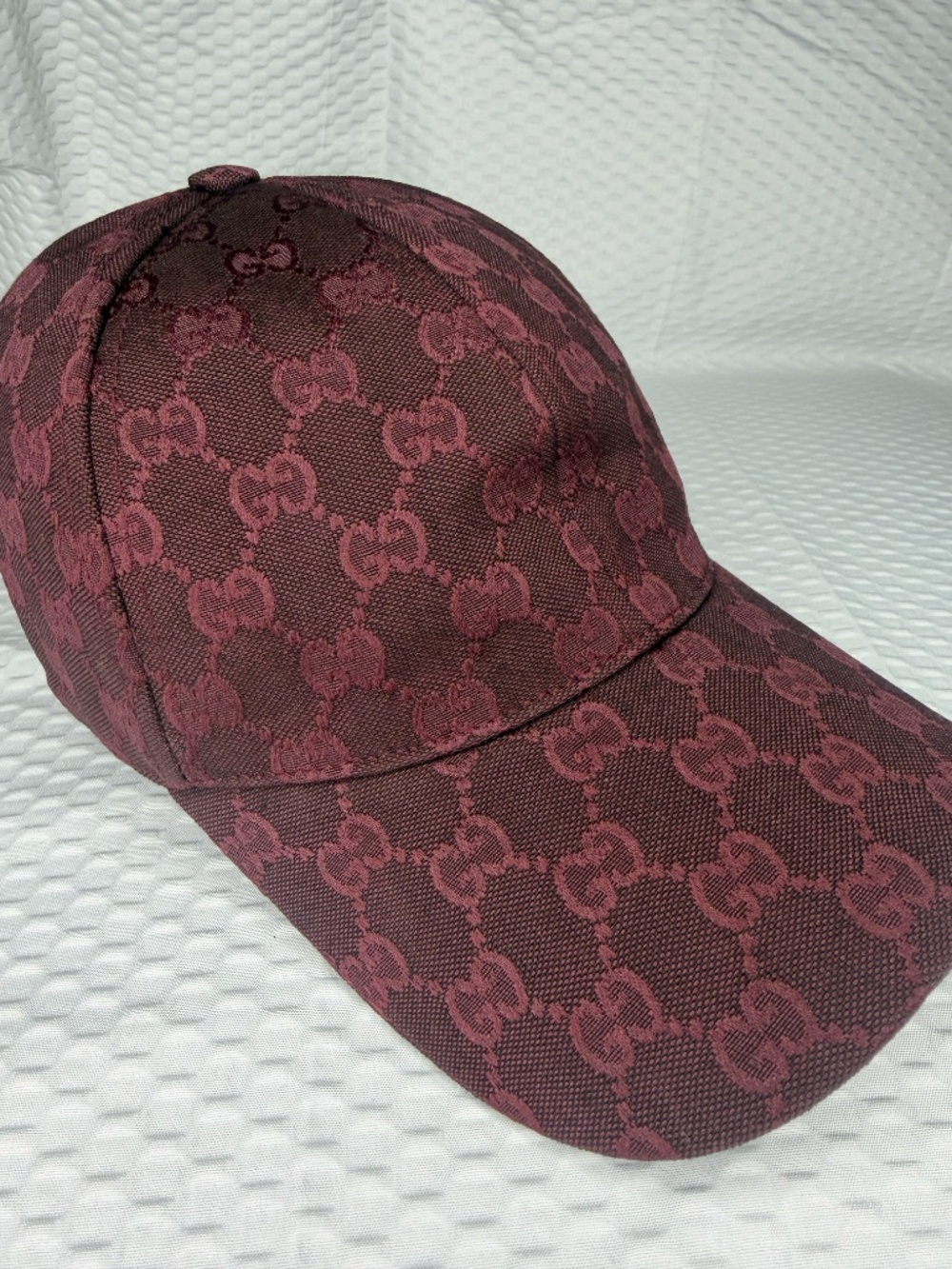 UNISEX GUCCI GG MONOGRAM CANVAS BASEBALL CAP BURGUNDY ADJUSTABLE HAT